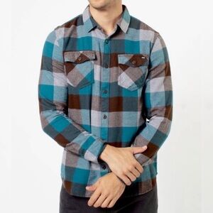 VANS Shirt Men M Slim Fit Turquoise Plaid Box Flannel Button Up Cotton Casual